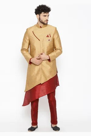 SG Men Gold-Coloured & Maroon Sherwani Set