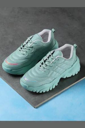 SHEZONE Women Sea Green Woven Design Sneakers