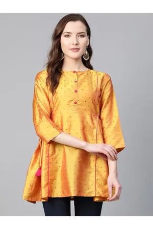 Bhama Couture Women Yellow Woven Design A-Line Tunic