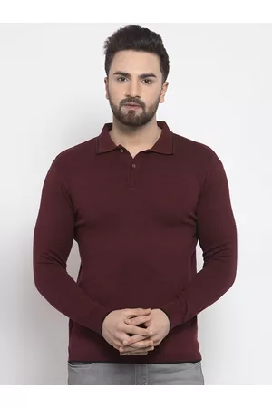 Kalt Men Maroon Solid Polo Collar T-shirt