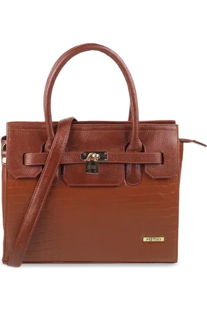 Metro Tan Leather Structured Handheld Bag with Bow Detail