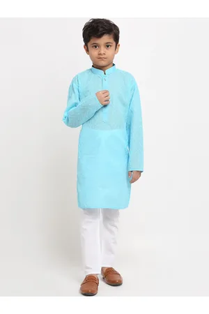 Kraft Boys Blue Embroidered Regular Pure Cotton Kurta with Pyjamas