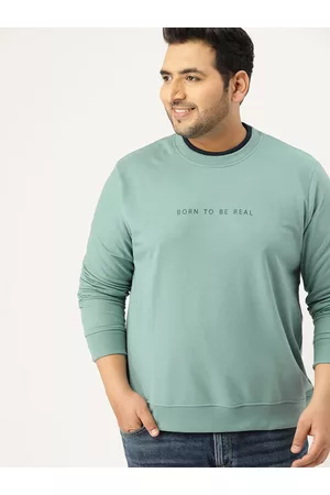 Sztori Men Plus Size Mint Green Solid Sweatshirt