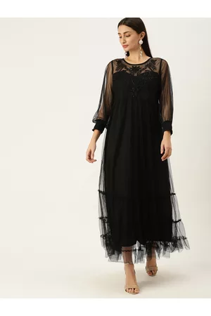 Antheaa Black Embellished Net Maxi Dress