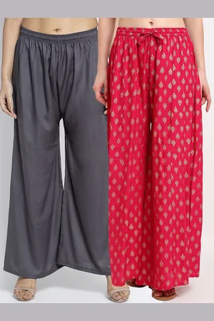 Jinfo Women Pack of 2 Floral Printed Flared Knitted Ethnic Palazzos