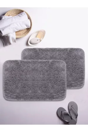 Bianca Set Of 2 Grey Solid 1850 GSM Anti-Skid Ultra-Soft Fluffy Bath Rugs