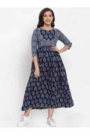 INDIBELLE Women Blue Printed Fit and Flare Dress