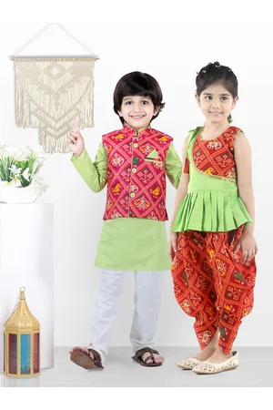 BownBee Boys Lime Green & White Regular Kurta with Pyjamas With Jacket
