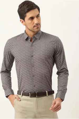 SOJANYA Men Grey & Black Classic Regular Fit Printed Cotton Formal Shirt