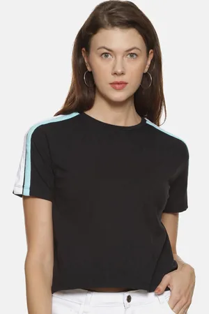 Campus Women Black Solid Pure Cotton Top
