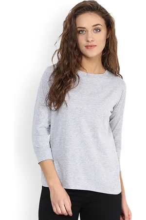 Miss Chase Women Grey & Blue Colourblocked Pure Cotton Top
