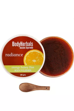 BodyHerbals Brightening Body Scrub Polisher with Orange + Honey & Spoon - 200 g
