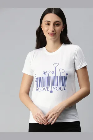 BRATMA Women White & Blue Typography Printed T-shirt