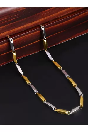 Yellow Chimes Men Silver & Gold-Toned Stainless Steel Rice Chain Minimal Necklace Chain