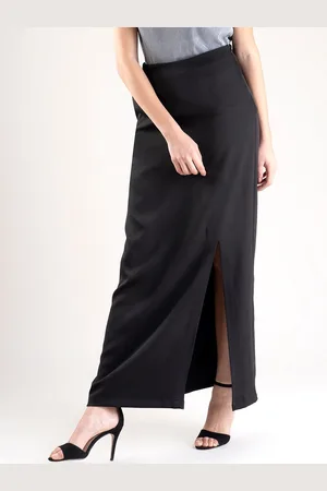 FableStreet Women Black Solid Straight Maxi Skirt