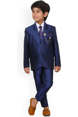 DKGF FASHION Boys Navy Blue Solid Single Breasted 4 Piece Suit