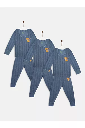 YK Kids Pack Of 3 Blue Striped Line Printed Thermal Set