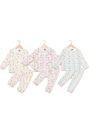 The Mom Store Kids White & Blue Set of 3 Printed Cotton Clothing Set