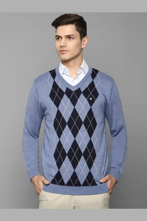 Louis Philippe Men Blue & Navy Blue Cotton Self Design Pullover