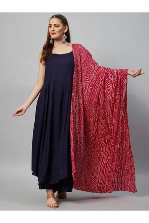 InWeave Maroon & White Printed Bandhani Dupatta