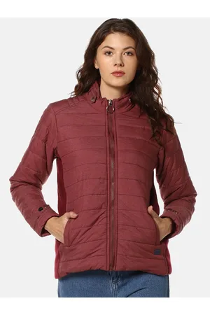 Campus Women Maroon Solid Windcheater Puffer Jacket