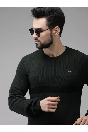 Arrow Men Olive Green Ribbed Pullover