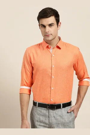 SOJANYA Men Orange Classic Regular Fit Solid Formal Shirt
