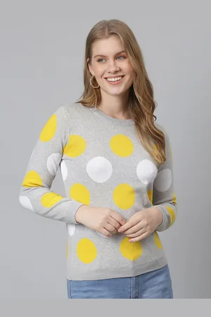 Campus Women Grey & Yellow Geometric Printed Pullover