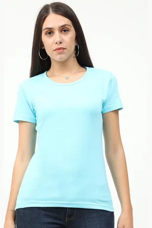 Fleximaa Women Blue Solid Cotton T-shirt