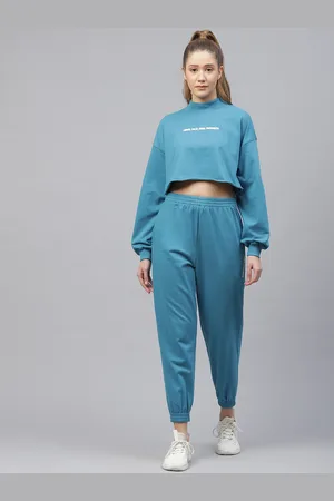 Laabha Women Blue Solid Athleisure Tracksuit with Applique Detail