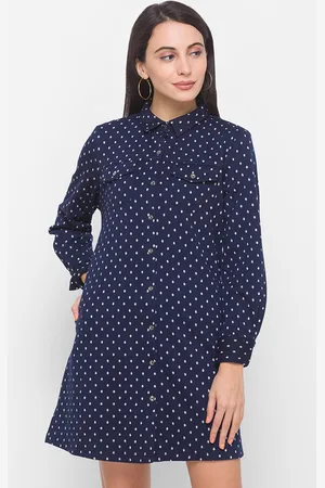 Globus Navy Blue & White Printed Shirt Style Longline Top
