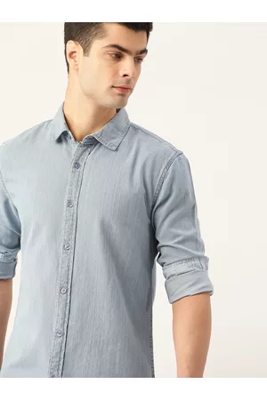 Invictus Men Blue Slim Fit Pure Cotton Denim Shirt