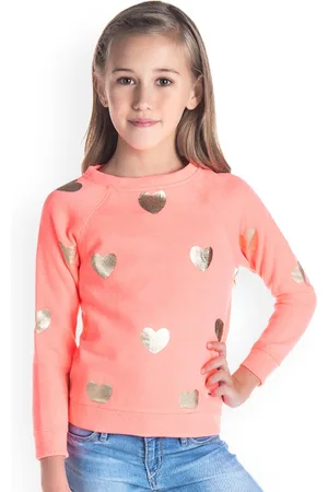 Cherry Crumble Girls Orange & Gold-Toned Printed Sweatshirt