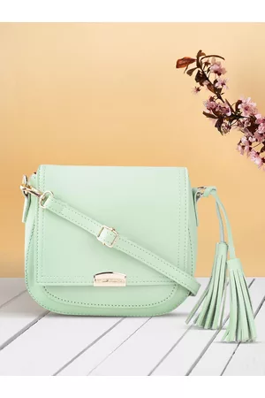 Lino Perros Women Green Solid Sling Bag with Tasselled Detail