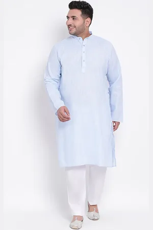 Hangup Men Blue Mandarin Collar Linen Kurta
