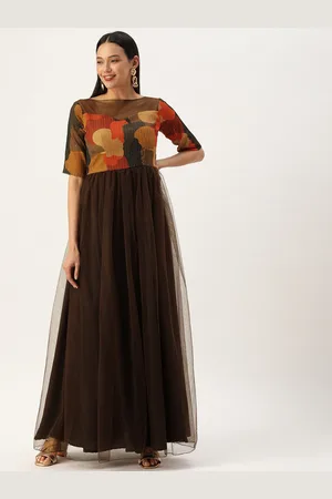 Ethnovog Brown Net Maxi Dress