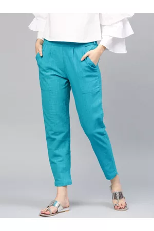 Jaipur Women Turquoise Blue Casual Trousers