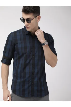 Highlander Men Blue & Black Slim Fit Checked Casual Shirt