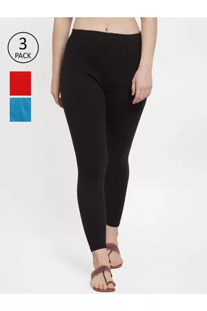 GRACIT Women Pack of 3 Black & Turquoise Blue Solid Ankle-Length Leggings
