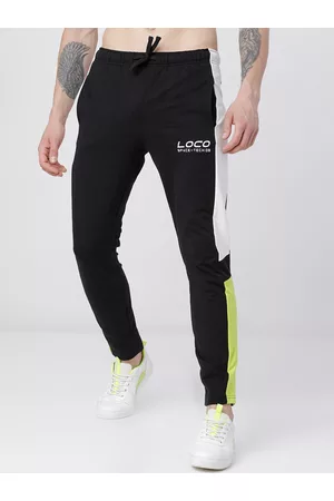 LocoMotive Men Black & White Solid Slim-Fit Track Pants