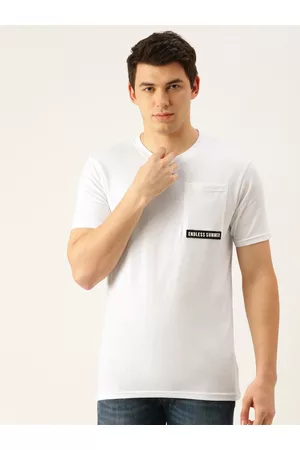 Forever 21 Men White & Black Typography Printed Round Neck T-shirt