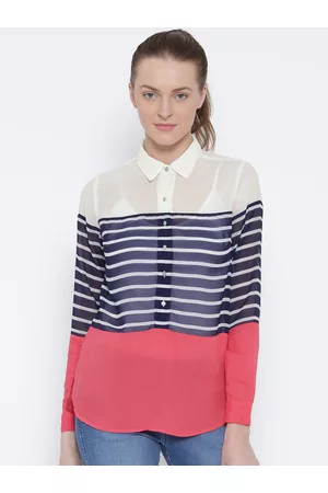 Lee Women Tops - Women Off-White & Coral Pink Danny Striped Slim Fit Top