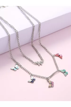 justpeachy Silver-Toned & Blue Silver-Plated Layered Chain Necklace