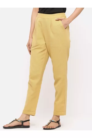 Jaipur Women Beige Regular Fit Solid Cigarette Trousers