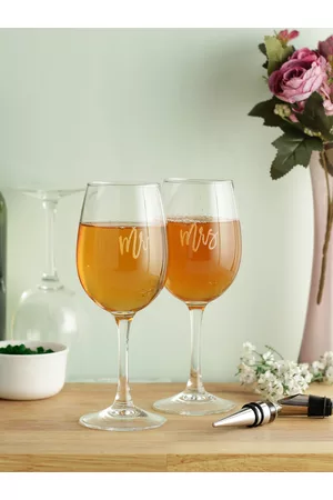 INCRIZMA Set of 2 Transparent Mr and Mrs Engraved Wine Glasses