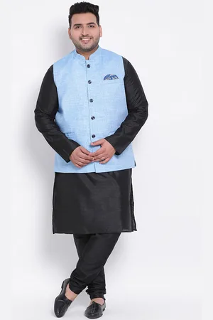 Hangup Men Black Linen Kurta with Pyjamas & Nehru Jacket Set
