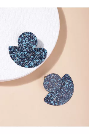 DEEBACO Blue Textured Geometric Studs Earrings