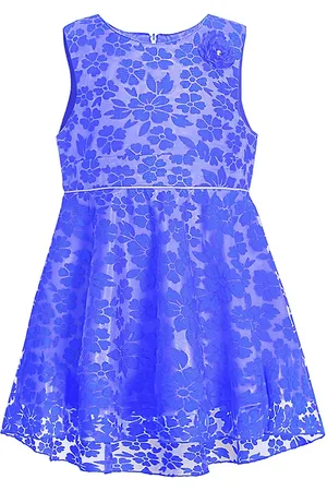 CACA CINA Girls Blue Floral Printed Fit and Flare Dress