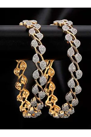 YouBella Set of 2 Silver-Toned & Gold-Toned Stone-Studded Bangles