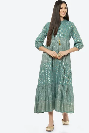 Rangriti Green Ethnic Motifs Ethnic A-Line Maxi Dress